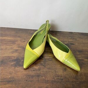 Nine West Two-Tone Lime Green Pointed Slingback Flats